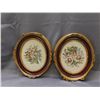 Image 1 : Lot of 2 Oval Cross-stitch Needlepoint Framed Flower Wall Art