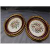Image 2 : Lot of 2 Oval Cross-stitch Needlepoint Framed Flower Wall Art