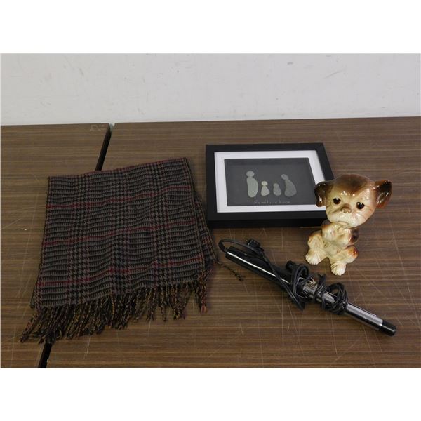 4pcs Scarf, Ceramic Dog England, Framed Wall Art & Curling Iron