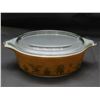 Image 1 : Pyrex 471 1pt 27 "Early American" Brown & Gold Pattern Small Round dish w Lid