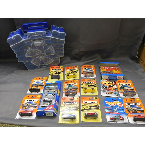 Lot of 15pc Matchbox Hot Wheels Die Cast Cars NOS New & Carry Case