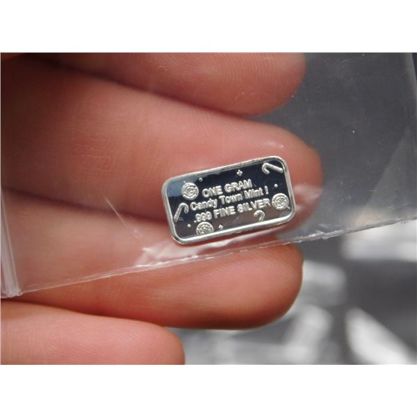 Lot of 10 .999 Fine Silver One Gram Candy Town Mint Mini Bars
