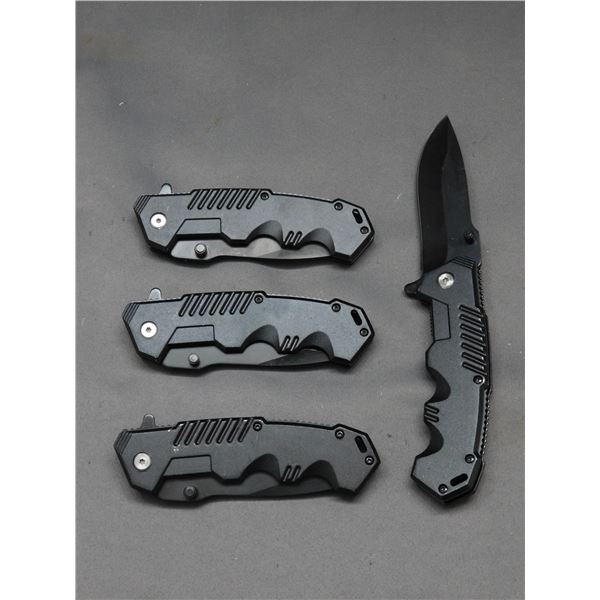 Lot of 4 Folding Pocket Knives Black Hunting Knife