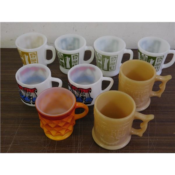 Lot of 9 Assorted Fire King Milk Glass Mugs