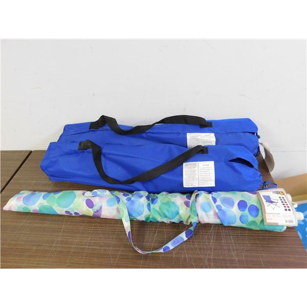 3pcs 6ft Beach Umbrella & 2 Camping Bazaar Chairs