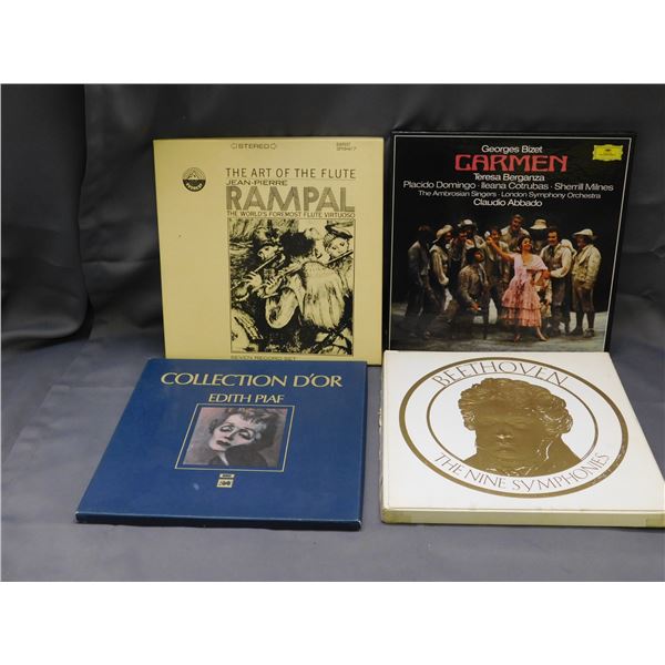 Lot of 4 Boxed Vinyl Record Sets Beethoven, Edith Piaf, Rampal, Garmen