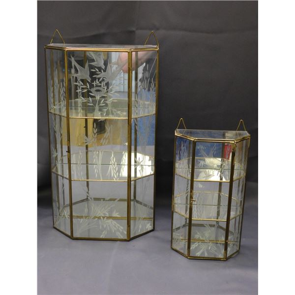 Pair of Glass & Metal Mirrored Curio Display Cases