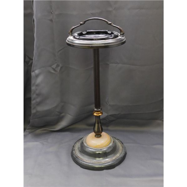 Metal Floor Standing Ash Tray Black with Pink Stone Accent