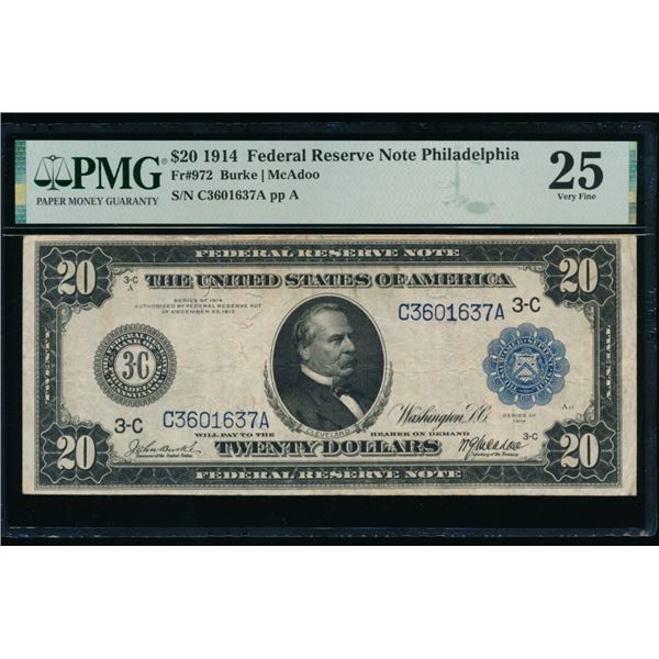 1914 $20 Philadelphia FRN PMG 25
