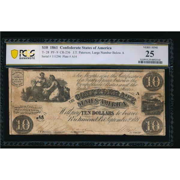 1861 $10 T-28 Confederate PCGS 25