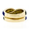 Image 7 : Vintage Solid 18K Yellow Gold Blue & Green Enamel Wide Intertwined Band Ring