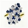 Image 4 : Vintage 18K Gold 2.20 ctw Royal Blue Sapphire Diamond Tiered Cocktail Cluster Ri