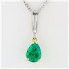 Image 2 : Petite 14K TT Gold .81 ctw Pear Emerald Long Baguette Diamond Drop Dangle Pendan