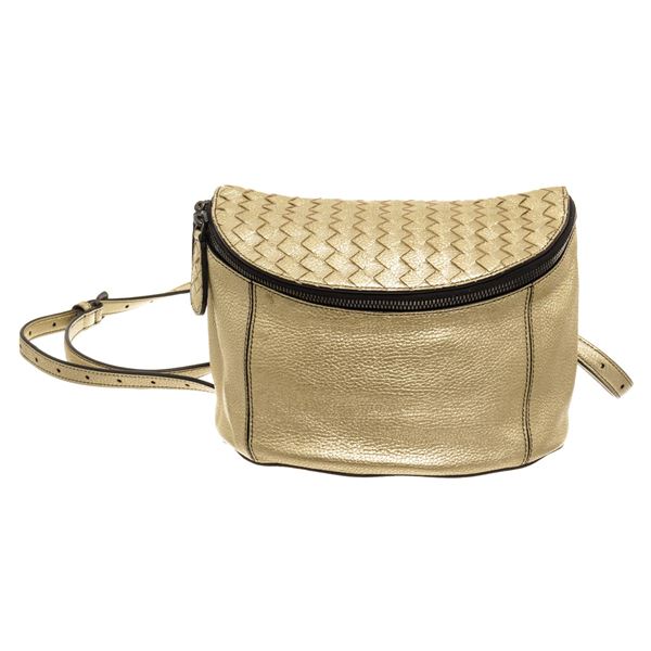 Bottega Veneta Gold Metallic Top Zip Shoulder Bag