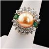 Image 3 : 11mm GOLDEN South Sea Pearl, 0.62 ctw Emerald and 1.83 ctw Diamond 18K Yellow Go