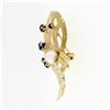 Image 5 : Vintage Large 14K Gold 1.3 ctw Sapphire Pearl Open Textured Flower Leaf Brooch P
