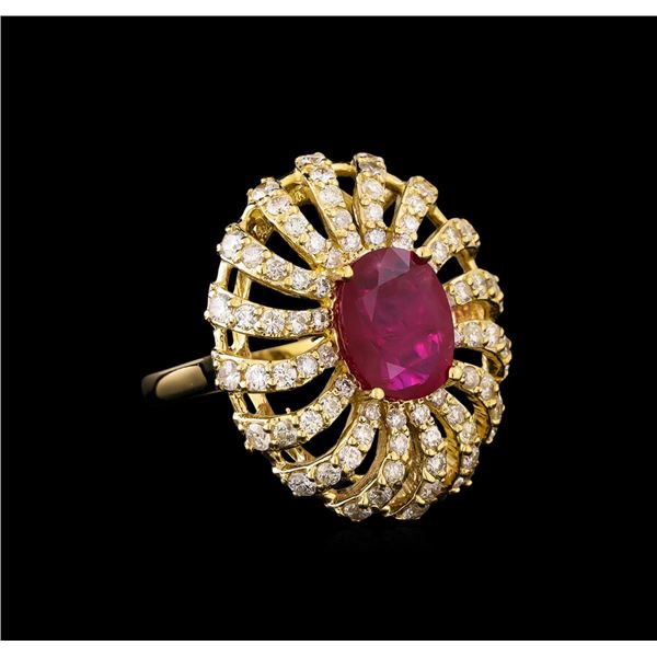 GIA Cert 3.23 ctw Ruby and Diamond Ring - 14KT Yellow Gold