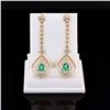 1.91 ctw Emerald and 1.54 ctw Diamond 18K Yellow Gold Dangling Earrings