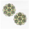 Estate 18k Gold Emerald Ruby Diamond Daisy Flower Large Colorful Button Earrings
