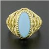 Image 2 : Estate Italian 18k Gold Oval Cabochon Cut Turquoise Solitaire Braided Cigar Ring