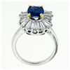 Image 9 : Vintage Platinum 3.43 ctw AGL Cushion Sapphire & Diamond Ballerina Cocktail Ring