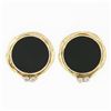 Image 1 : Large Vintage 14k & 22k Gold Bezel Black Onyx Diamond Earrings w/ Hammered Frame