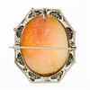 Image 3 : Antique 14K Gold Carved Shell Cameo Hand Etched Floral Filigree Brooch Pendant