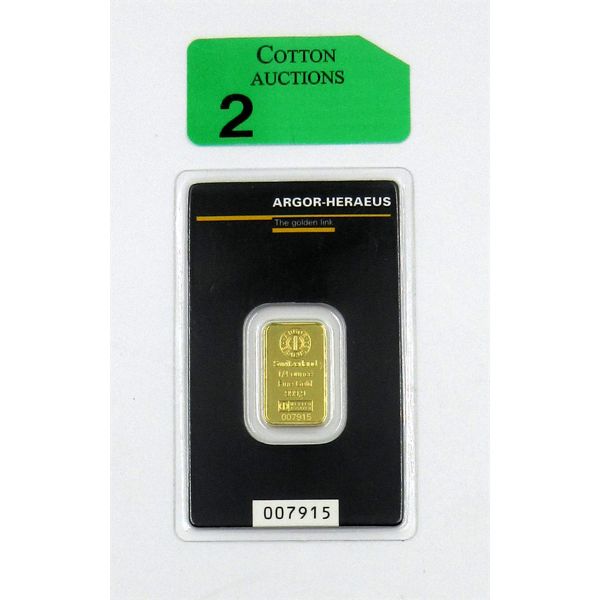 1/4 Oz .9999 Fine Gold Argor-Heraeus Certified Bar 