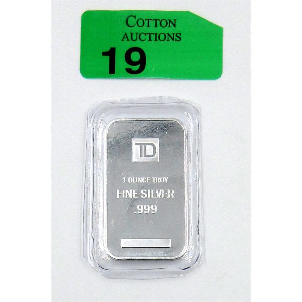 1 Oz .999 Silver TD Bank Investor Bar