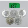 Image 1 : 5 x 1 Oz .9999 Silver 2012 Canada Maple Leaf Coins   