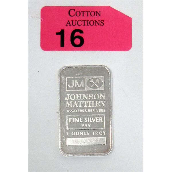 1 Oz .999 Silver Johnson Matthey Bar 