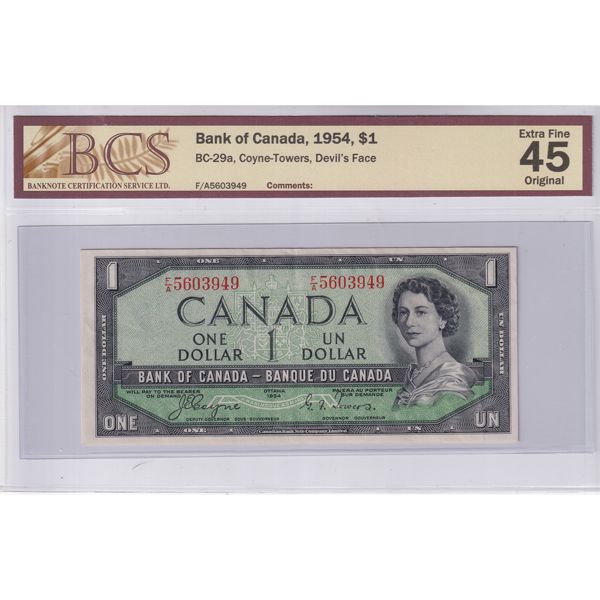 BC-29a 1954 $1 Devil's Face BCS EF45 Original Coyne-Towers SN: F/A560394
