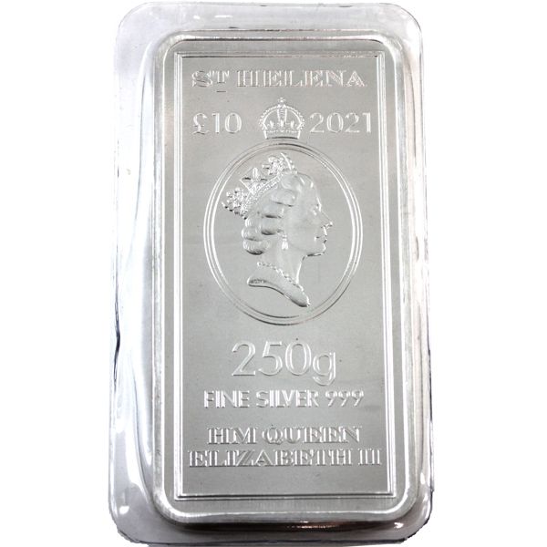 250g 2021 St Helena 10 Pound East India Company .999 Fine Silver Bar in Sealed Mint Plastic