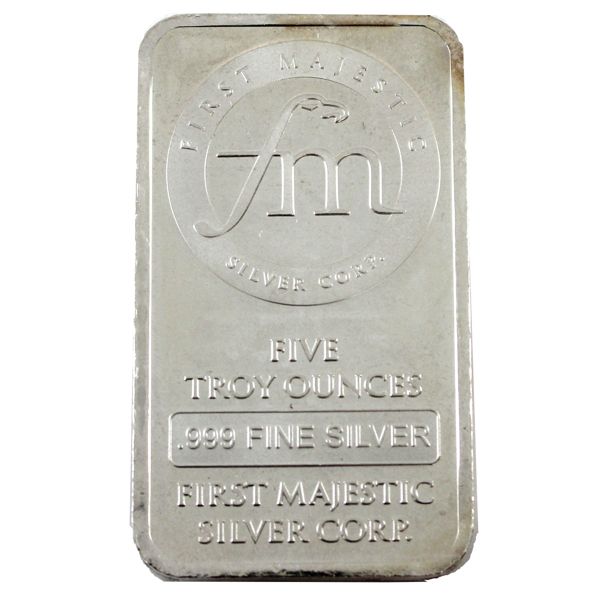 5oz First Majestic Silver Corp. .999 Fine Silver Bar (Tax Exempt)