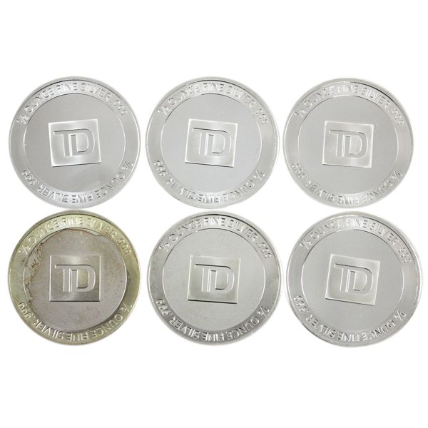 3oz Lot Total! 1/2oz TD Bank .999 Fine Silver Rounds. 6pcs (Tax Exempt)