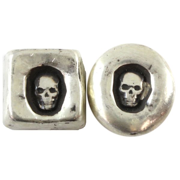 2x 1oz 'MK Barz' Round and Square Skull Stamp .999 Fine Poured Silver. 2pcs (Tax Exempt)