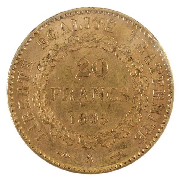 France Gold 1895A 20 Francs EF-AU. 