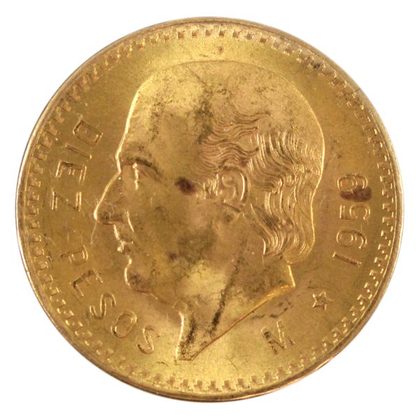 Mexico Gold 1959M Diez Pesos Choice BU. 