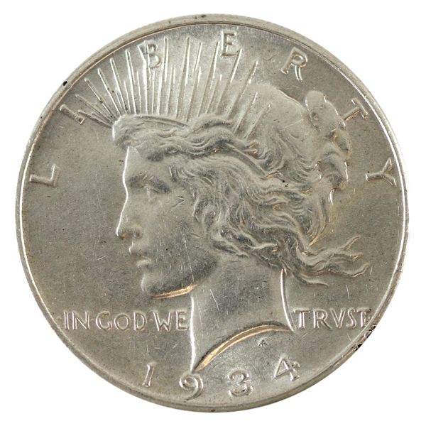 USA Silver 1934 Peace Dollar UNC+ (Toned) 