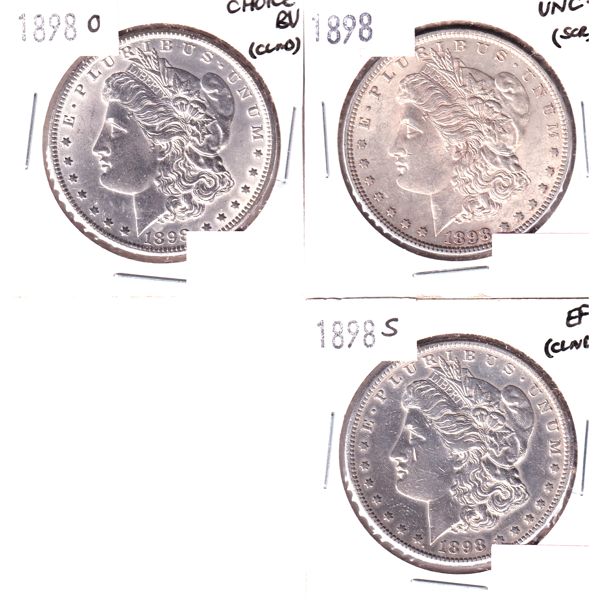 USA Silver 1898 Morgan Dollar EF to Choice BU. 3pcs. 