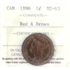 Image 1 : 1-cent 1896 ICCS MS63 RD & BN