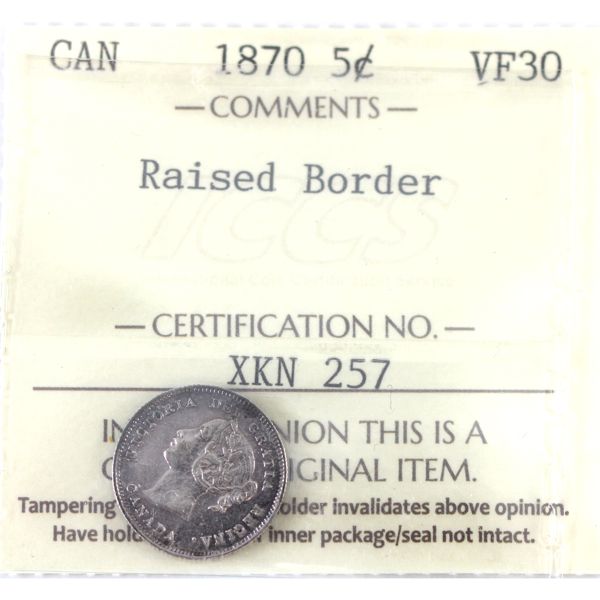 5-cent 1870 Raised Border ICCS VF30