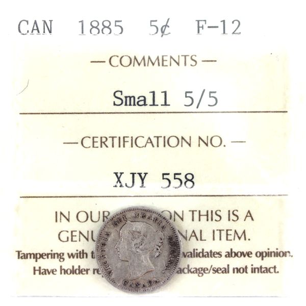 5-cent 1885 Small 5/5 ICCS F-12