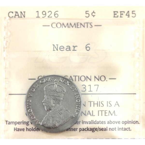 5-cent 1926 Near 6 ICCS EF45 