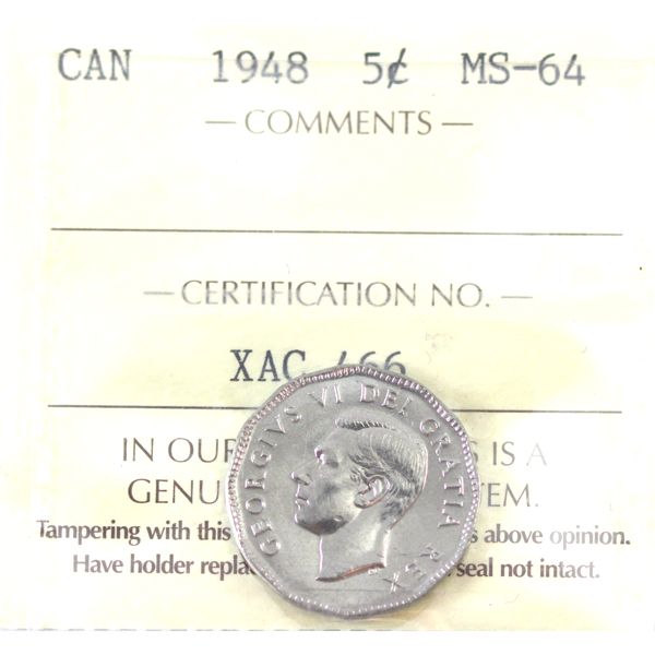 5-cent 1948 ICCS MS64 