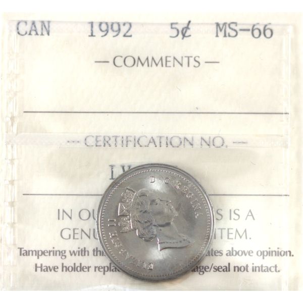 5-cent 1992 ICCS MS66 