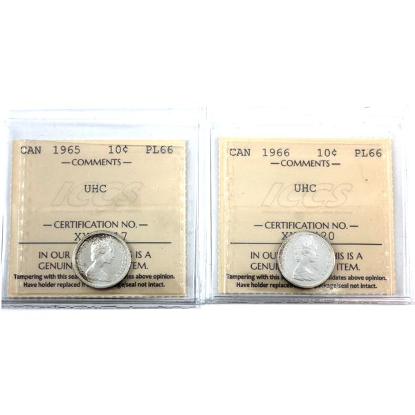 10-cent 1965 & 1966 ICCS PL66 UHC. 2pcs. 