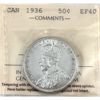 Image 1 : 50-cent 1936 ICCS EF40 (Cleaned) 