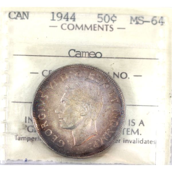 50-cent 1944 ICCS MS64 Cameo