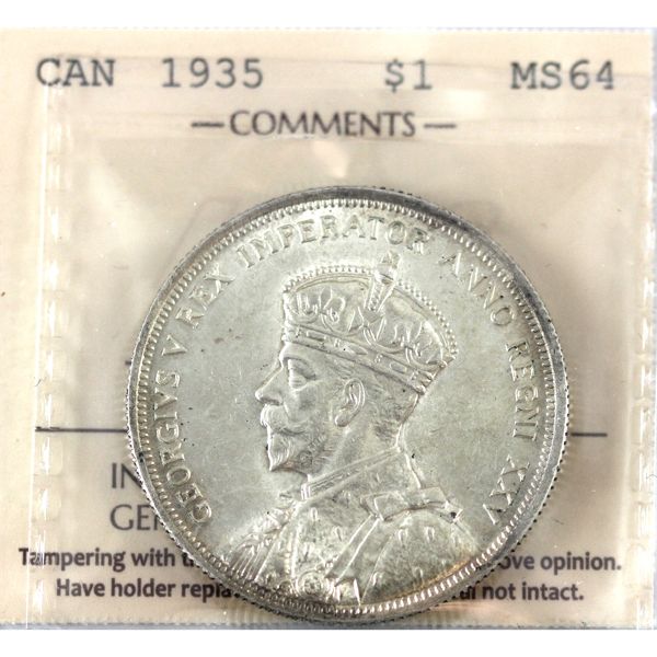 Silver $1 1935 ICCS MS64 